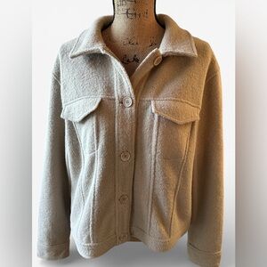 Joie Camel Tan Teddy Long Sleeve Button Front Moto Shacket Cropped
